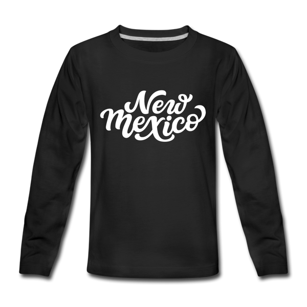 New Mexico Youth Long Sleeve Shirt - Hand Lettered Youth Long Sleeve New Mexico Tee - black