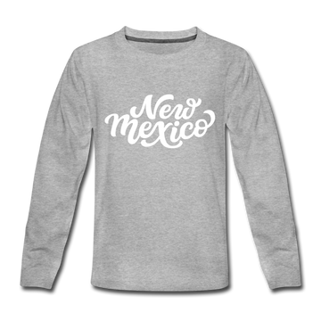 New Mexico Youth Long Sleeve Shirt - Hand Lettered Youth Long Sleeve New Mexico Tee - heather gray