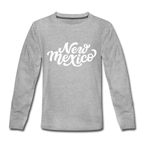 New Mexico Youth Long Sleeve Shirt - Hand Lettered Youth Long Sleeve New Mexico Tee - heather gray
