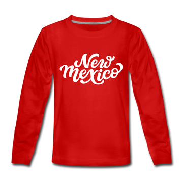 New Mexico Youth Long Sleeve Shirt - Hand Lettered Youth Long Sleeve New Mexico Tee - red
