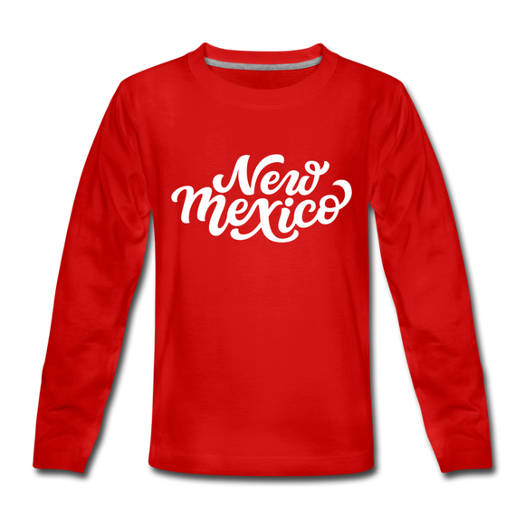 New Mexico Youth Long Sleeve Shirt - Hand Lettered Youth Long Sleeve New Mexico Tee - red