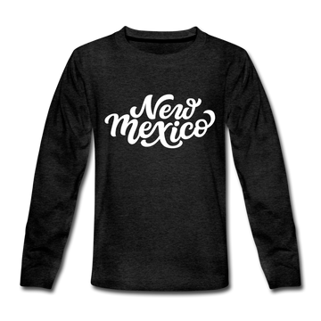 New Mexico Youth Long Sleeve Shirt - Hand Lettered Youth Long Sleeve New Mexico Tee - charcoal gray