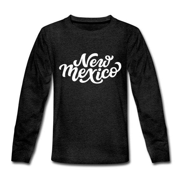 New Mexico Youth Long Sleeve Shirt - Hand Lettered Youth Long Sleeve New Mexico Tee - charcoal gray