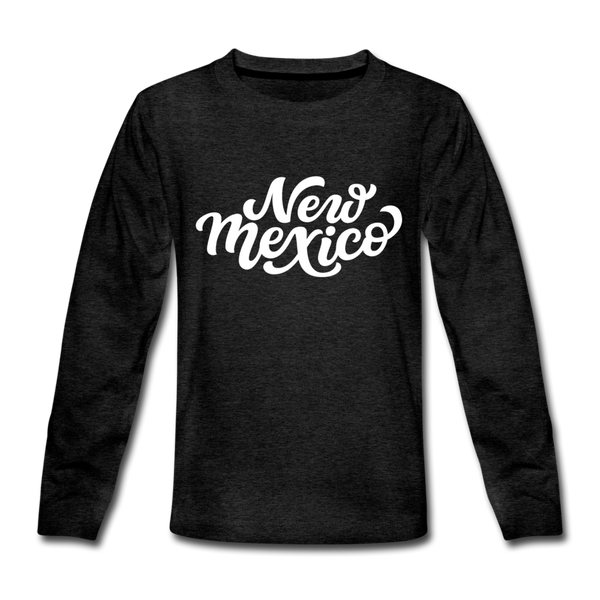 New Mexico Youth Long Sleeve Shirt - Hand Lettered Youth Long Sleeve New Mexico Tee - charcoal gray