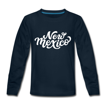 New Mexico Youth Long Sleeve Shirt - Hand Lettered Youth Long Sleeve New Mexico Tee - deep navy