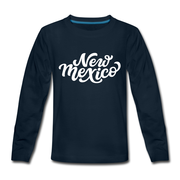 New Mexico Youth Long Sleeve Shirt - Hand Lettered Youth Long Sleeve New Mexico Tee - deep navy