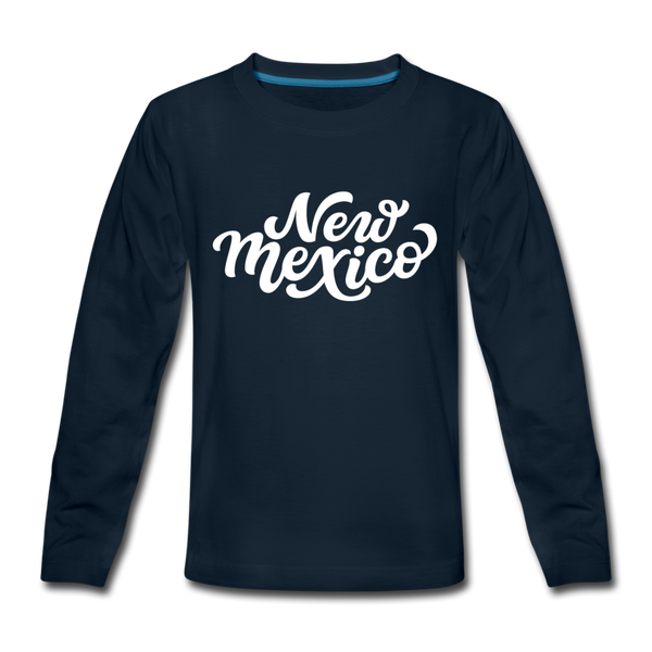 New Mexico Youth Long Sleeve Shirt - Hand Lettered Youth Long Sleeve New Mexico Tee - deep navy