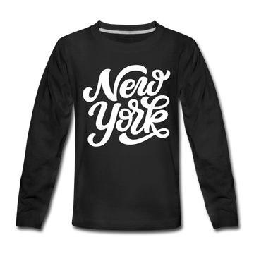 New York Youth Long Sleeve Shirt - Hand Lettered Youth Long Sleeve New York Tee - black