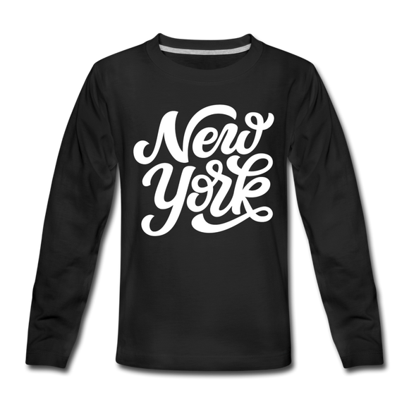 New York Youth Long Sleeve Shirt - Hand Lettered Youth Long Sleeve New York Tee - black