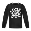 New York Youth Long Sleeve Shirt - Hand Lettered Youth Long Sleeve New York Tee - black