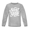 New York Youth Long Sleeve Shirt - Hand Lettered Youth Long Sleeve New York Tee - heather gray