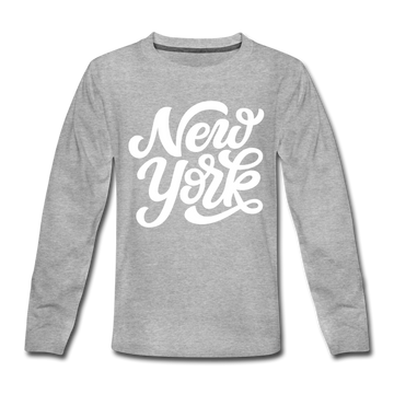 New York Youth Long Sleeve Shirt - Hand Lettered Youth Long Sleeve New York Tee - heather gray