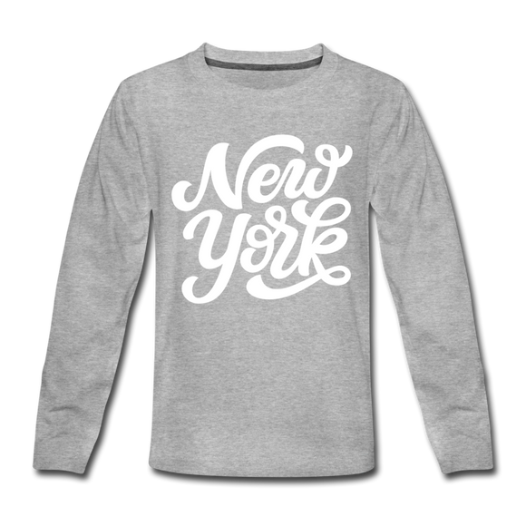 New York Youth Long Sleeve Shirt - Hand Lettered Youth Long Sleeve New York Tee - heather gray