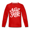 New York Youth Long Sleeve Shirt - Hand Lettered Youth Long Sleeve New York Tee - red