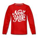New York Youth Long Sleeve Shirt - Hand Lettered Youth Long Sleeve New York Tee - red