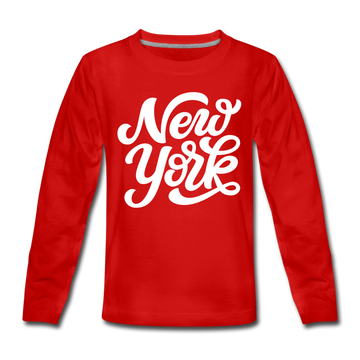 New York Youth Long Sleeve Shirt - Hand Lettered Youth Long Sleeve New York Tee - red