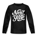 New York Youth Long Sleeve Shirt - Hand Lettered Youth Long Sleeve New York Tee - charcoal gray