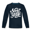 New York Youth Long Sleeve Shirt - Hand Lettered Youth Long Sleeve New York Tee - deep navy