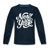 New York Youth Long Sleeve Shirt - Hand Lettered Youth Long Sleeve New York Tee - deep navy