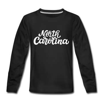 North Carolina Youth Long Sleeve Shirt - Hand Lettered Youth Long Sleeve North Carolina Tee - black