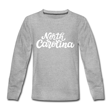 North Carolina Youth Long Sleeve Shirt - Hand Lettered Youth Long Sleeve North Carolina Tee - heather gray