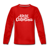 North Carolina Youth Long Sleeve Shirt - Hand Lettered Youth Long Sleeve North Carolina Tee - red