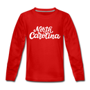 North Carolina Youth Long Sleeve Shirt - Hand Lettered Youth Long Sleeve North Carolina Tee - red