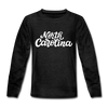 North Carolina Youth Long Sleeve Shirt - Hand Lettered Youth Long Sleeve North Carolina Tee - charcoal gray