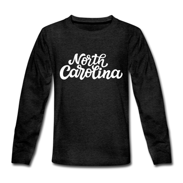 North Carolina Youth Long Sleeve Shirt - Hand Lettered Youth Long Sleeve North Carolina Tee - charcoal gray