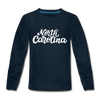 North Carolina Youth Long Sleeve Shirt - Hand Lettered Youth Long Sleeve North Carolina Tee - deep navy