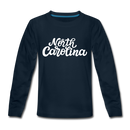 North Carolina Youth Long Sleeve Shirt - Hand Lettered Youth Long Sleeve North Carolina Tee - deep navy