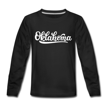 Oklahoma Youth Long Sleeve Shirt - Hand Lettered Youth Long Sleeve Oklahoma Tee - black