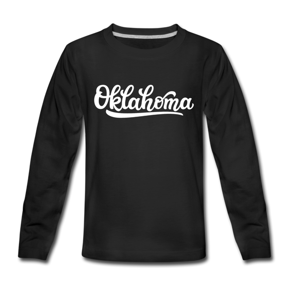 Oklahoma Youth Long Sleeve Shirt - Hand Lettered Youth Long Sleeve Oklahoma Tee - black