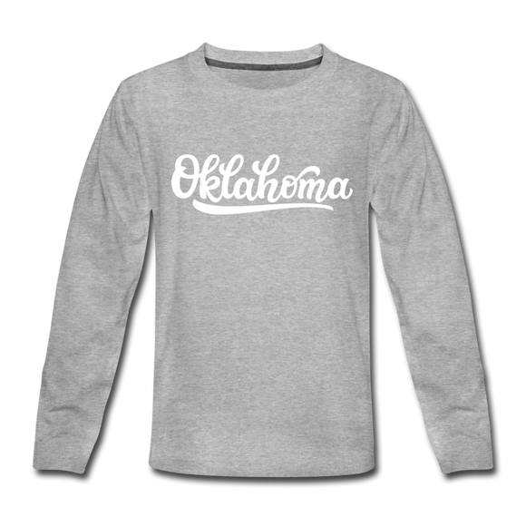 Oklahoma Youth Long Sleeve Shirt - Hand Lettered Youth Long Sleeve Oklahoma Tee - heather gray