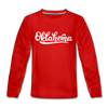 Oklahoma Youth Long Sleeve Shirt - Hand Lettered Youth Long Sleeve Oklahoma Tee - red