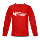 Oklahoma Youth Long Sleeve Shirt - Hand Lettered Youth Long Sleeve Oklahoma Tee - red