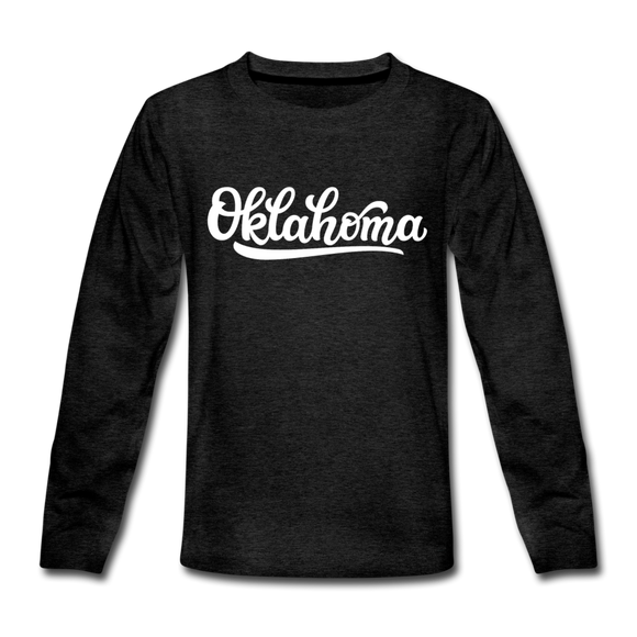 Oklahoma Youth Long Sleeve Shirt - Hand Lettered Youth Long Sleeve Oklahoma Tee - charcoal gray