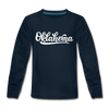 Oklahoma Youth Long Sleeve Shirt - Hand Lettered Youth Long Sleeve Oklahoma Tee - deep navy