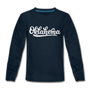 Oklahoma Youth Long Sleeve Shirt - Hand Lettered Youth Long Sleeve Oklahoma Tee - deep navy