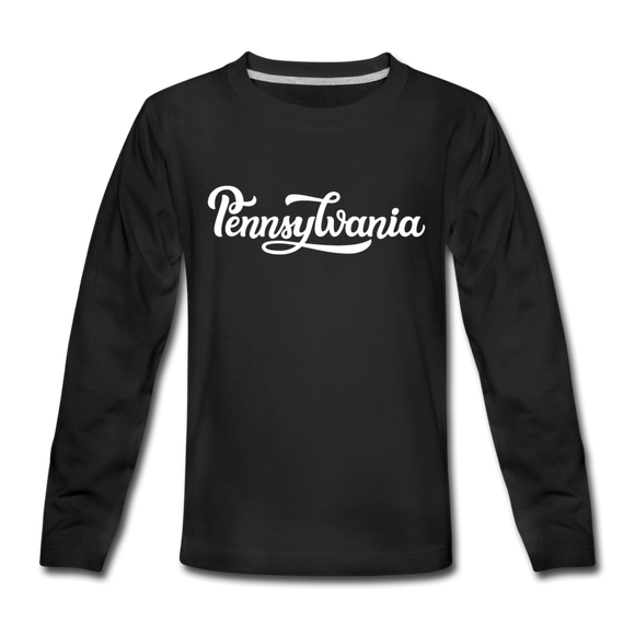 Pennsylvania Youth Long Sleeve Shirt - Hand Lettered Youth Long Sleeve Pennsylvania Tee - black
