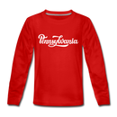 Pennsylvania Youth Long Sleeve Shirt - Hand Lettered Youth Long Sleeve Pennsylvania Tee - red