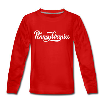 Pennsylvania Youth Long Sleeve Shirt - Hand Lettered Youth Long Sleeve Pennsylvania Tee - red