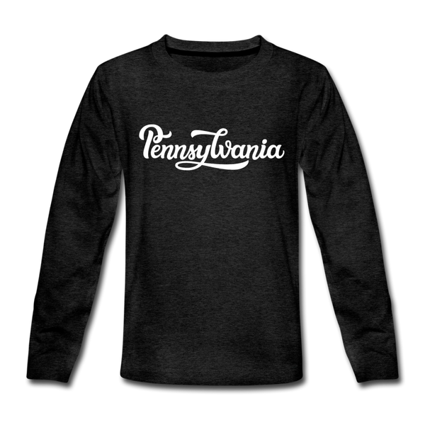 Pennsylvania Youth Long Sleeve Shirt - Hand Lettered Youth Long Sleeve Pennsylvania Tee - charcoal gray