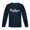 Pennsylvania Youth Long Sleeve Shirt - Hand Lettered Youth Long Sleeve Pennsylvania Tee - deep navy
