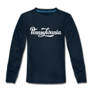 Pennsylvania Youth Long Sleeve Shirt - Hand Lettered Youth Long Sleeve Pennsylvania Tee - deep navy