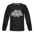 North Dakota Youth Long Sleeve Shirt - Hand Lettered Youth Long Sleeve North Dakota Tee - black
