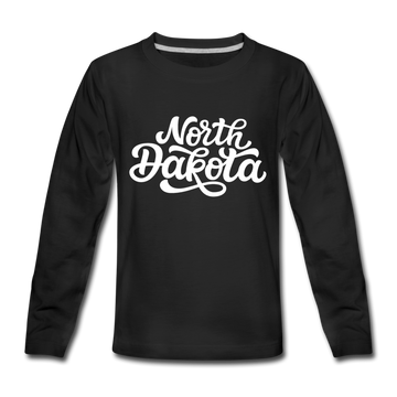 North Dakota Youth Long Sleeve Shirt - Hand Lettered Youth Long Sleeve North Dakota Tee - black