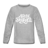 North Dakota Youth Long Sleeve Shirt - Hand Lettered Youth Long Sleeve North Dakota Tee - heather gray