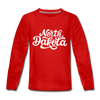 North Dakota Youth Long Sleeve Shirt - Hand Lettered Youth Long Sleeve North Dakota Tee - red