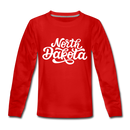 North Dakota Youth Long Sleeve Shirt - Hand Lettered Youth Long Sleeve North Dakota Tee - red